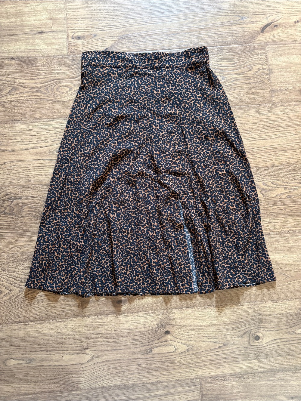 Leopard Print A-Line Midi Skirt - Brown/Black